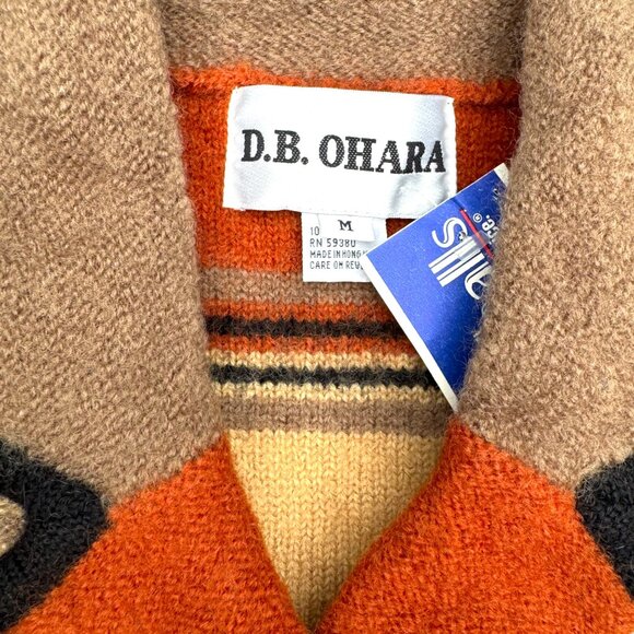 DB OHARA NWT Vintage Wool Blanket Sweater Fall Earthy Stripe Double Breasted M - Picture 2 of 9